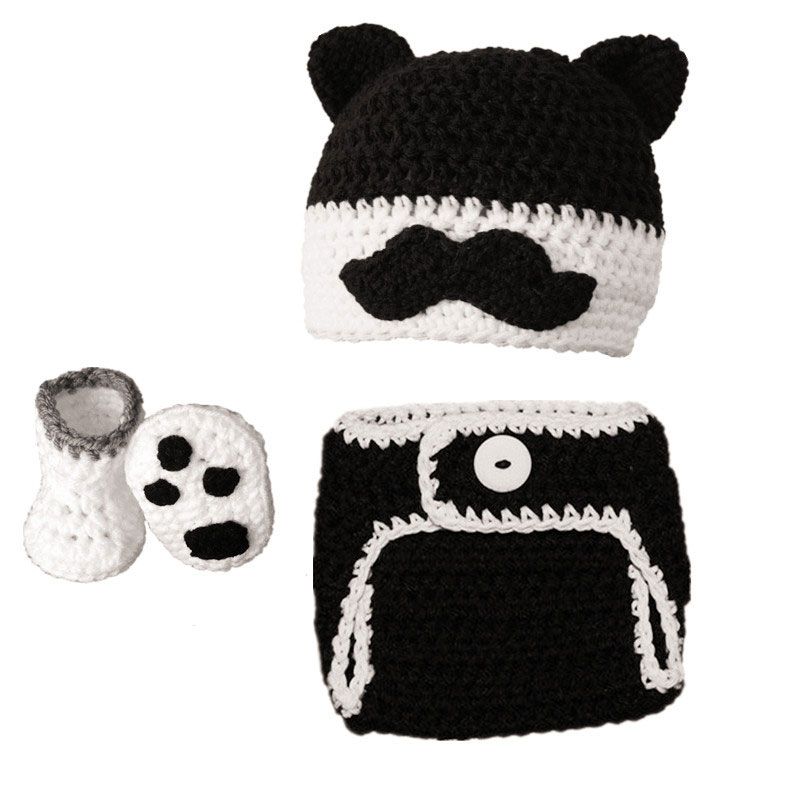 2020 Newborn Mustache Cat Costume Handmade Crochet Baby Boy Girl