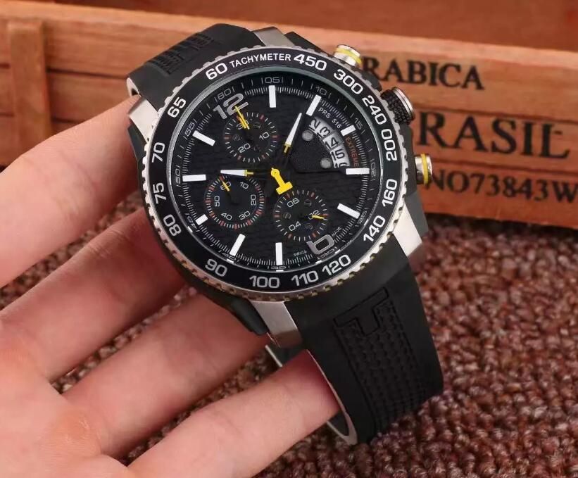 2017 Top Quality Luxury brand men watches 316 stainless steel case + sapphire glass + silicone tape movement: imported quartz chronograph 80