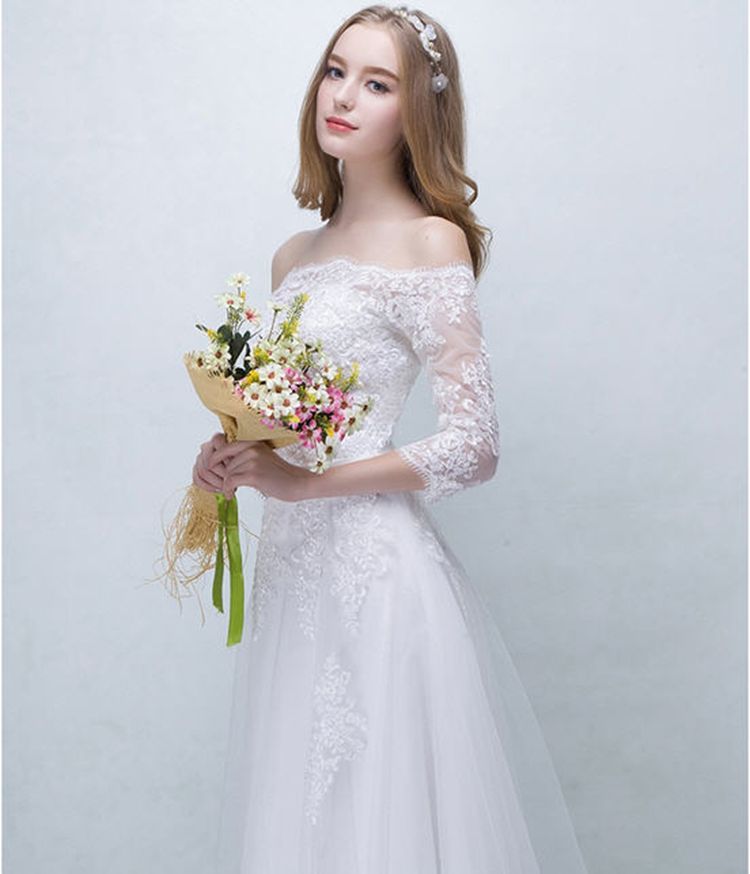 discount simple lace wedding dress on christmas 3 4 sleeve discount simple lace wedding dress on christmas 3 4 sleeve