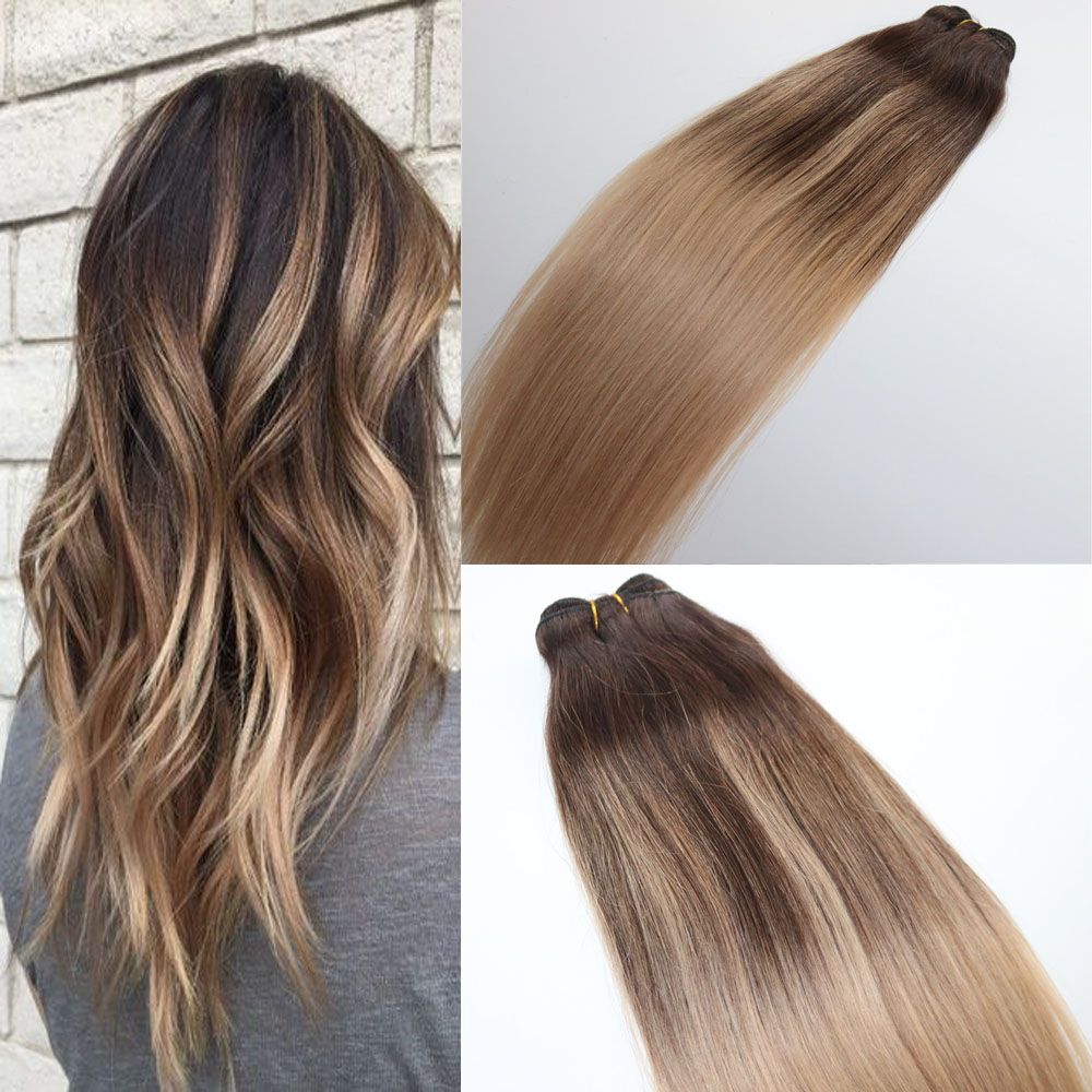 4 18 Human Hair Weave Bundle Brazilian Virgin Human Hair Wefts Ombre Balayage Highlights Dye