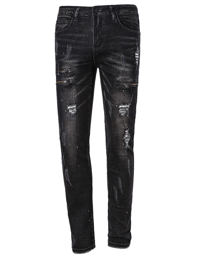 Best Wholesale High Quality Mens Ripped Biker Jeans Hole Paint Black Best Wholesale High Quality Mens Ripped Biker Jeans Hole Paint Black