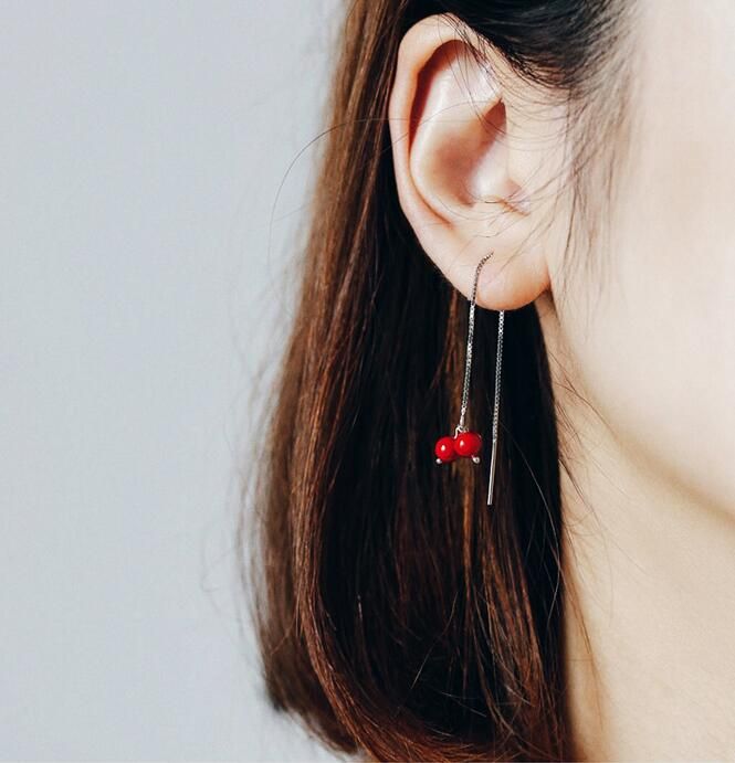 Pendientes Azules De Frijoles Rojos Pendientes Largos De De Pendientes Azules De Frijoles Rojos Pendientes Largos De De