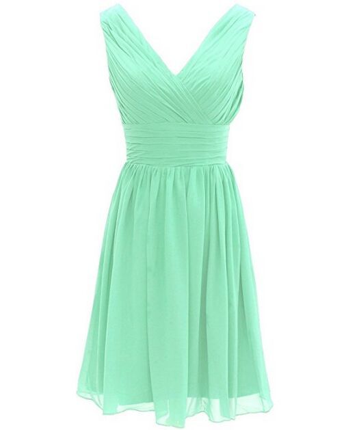 Mint Green Cheap Short Bridesmaid Dresses Evening Wear Chiffon Prom