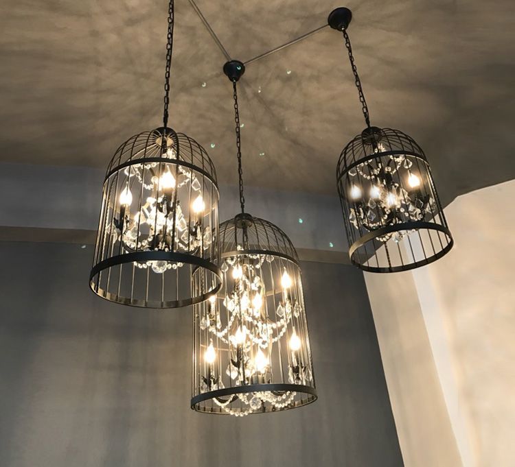 Loft Vintage American Rural Creative Chandelier Clothing Loft Vintage American Rural Creative Chandelier Clothing Restaurant Iron Pendant Light Crystal Decorate Birdcage Lamp Modern