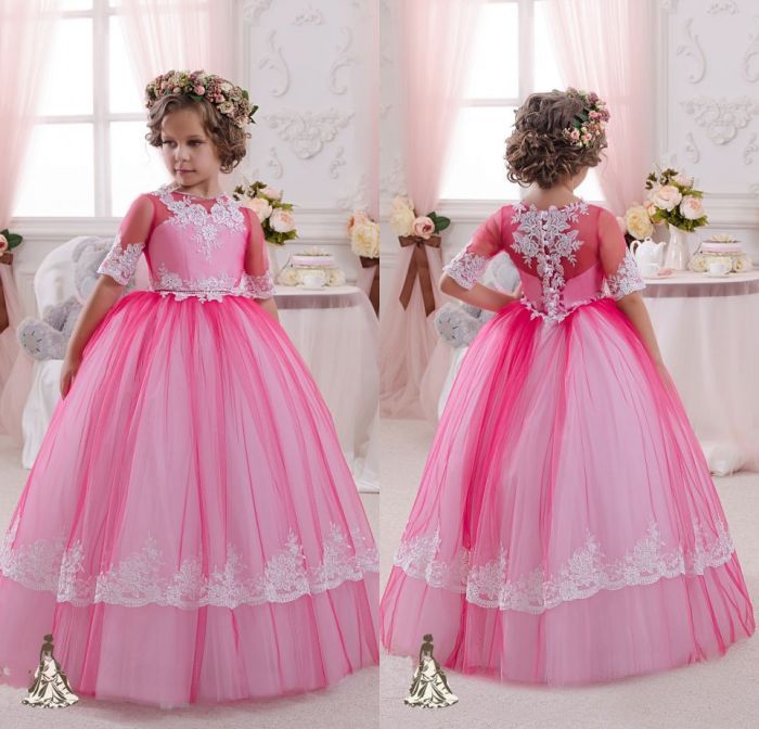 Das meiste reizende Ballkleid-Juwel-Fußboden-Längen-Fuchsia-Tulle-weiße Appliques-Spitze-Blumen-Mädchen-Kleider mit kurzer Hülse erste ... Das meiste reizende Ballkleid-Juwel-Fußboden-Längen-Fuchsia-Tulle-weiße Appliques-Spitze-Blumen-Mädchen-Kleider mit kurzer Hülse erste ...