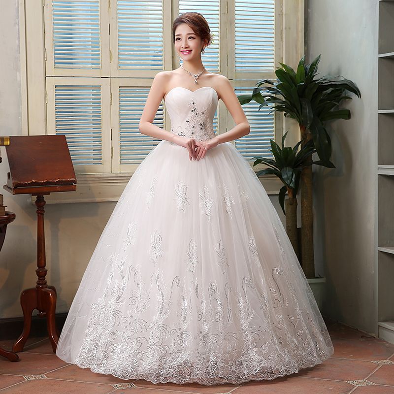 Wedding Dress Korean Style Sweet Strapless Princess Wedding Gowns