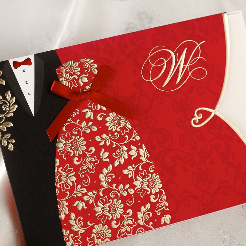 Wholesale Wholesale 2016 New Bride Groom Red Wedding Invitations