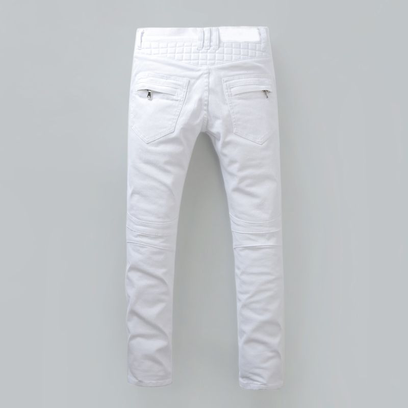 white biker denim jeans