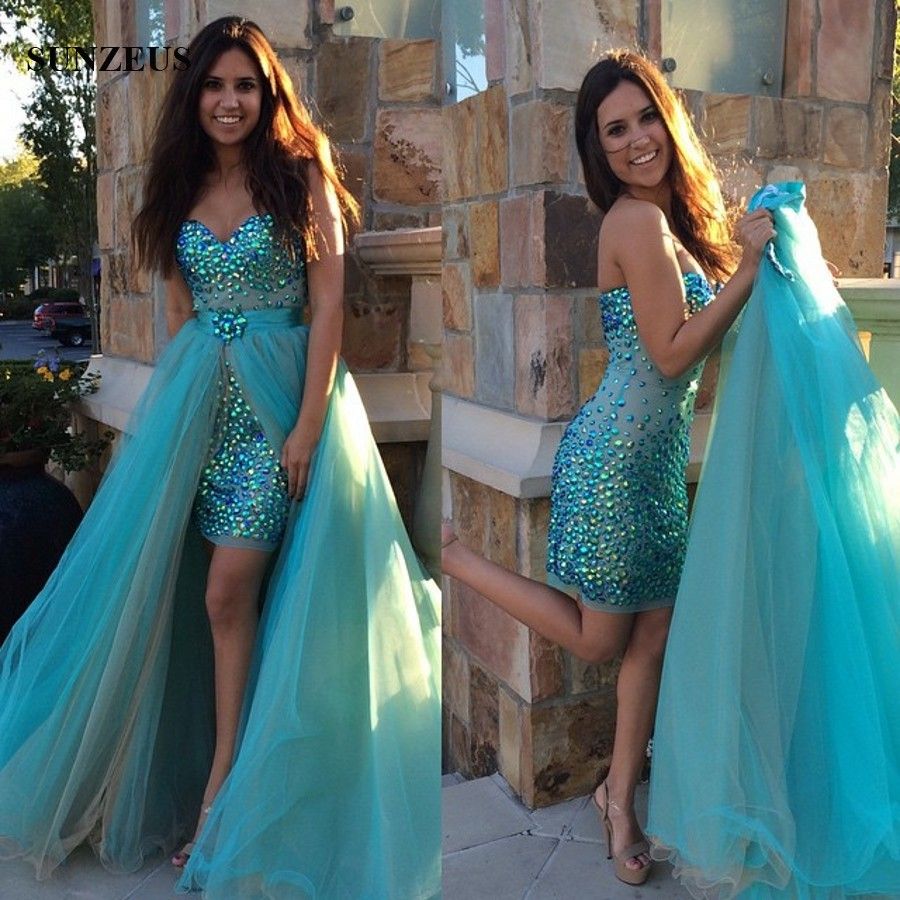 Compre Falda Desmontable Vestidos De Baile Con Pedrería Vestidos De Fiesta  Cortos Con Vaina Moldeada Con Falda Larga De Tul Vestido De Gala A 234,53 €  Del Sunzeusdress | Es.Dhgate.Com