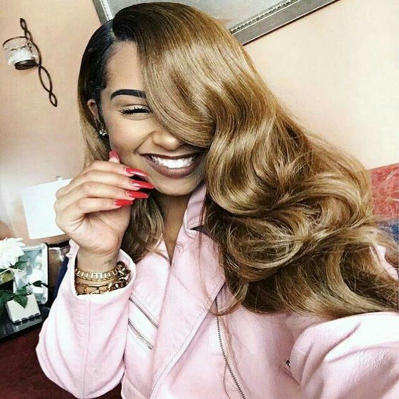 1b Ombre 27 Wavy Silver Blonde Synthetic Lace Front Wigs Free