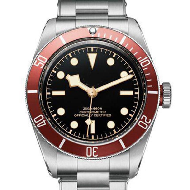Luxury Red Tudorrr Brand Mens Watch Stainless Steel Automatic Movement
