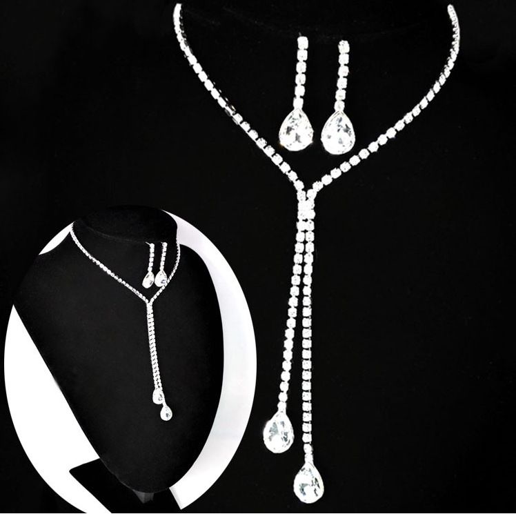 High Quality Waterdrop Elegant Silver Plated Crystal Necklaces/Earrings