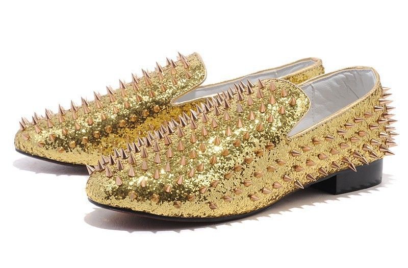 yellow spiked loafers