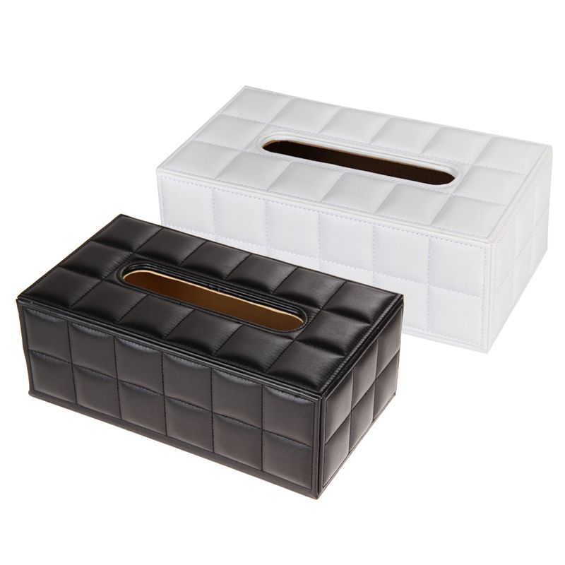 Tissue Box Cover Durable Home Car Desk Rectangle Pu Leather Napkin Paper Holder Black White