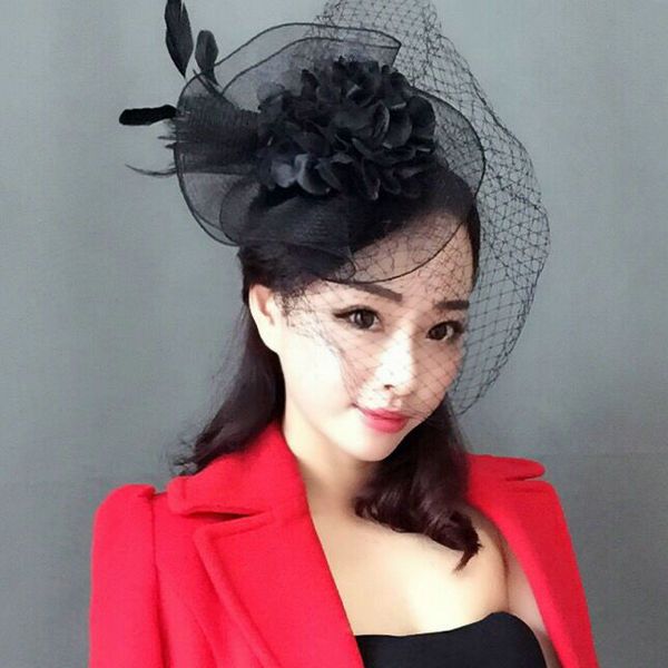 Woman Headdress Hair European And American Bride Headdress Feathers Retro Gauze Veil Wedding Headdress Ornaments Korean Small Hat White Blac
