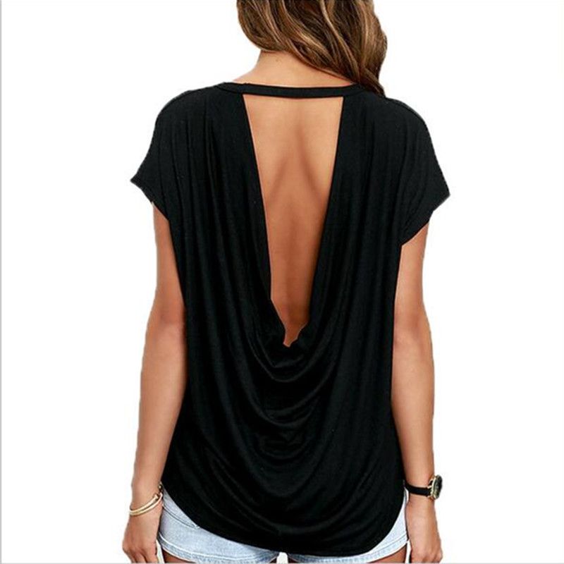 Wholesale Open Back Casual Short Sleeve T Shirt Summer Style Women