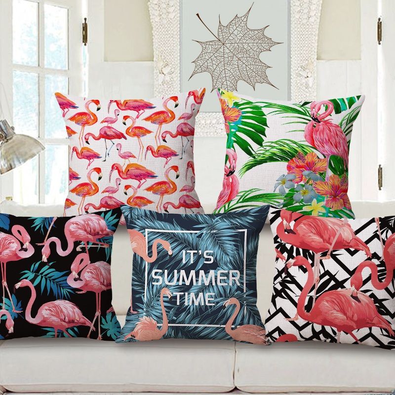 11 Styles Summer Time Flamingo Bird Cushion Covers Monstera Green 11 Styles Summer Time Flamingo Bird Cushion Covers Monstera Green Leaves Palm Tree Art Cover Sofa Decorative Beige Linen Pillow Case 24x24 Outdoor