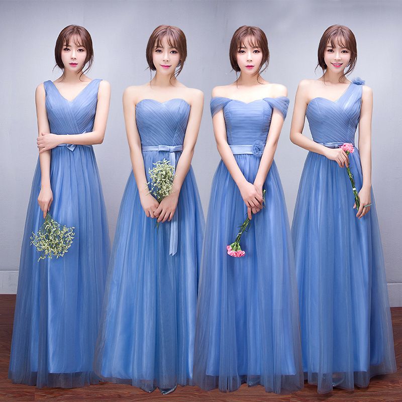 blue gray bridesmaid dress