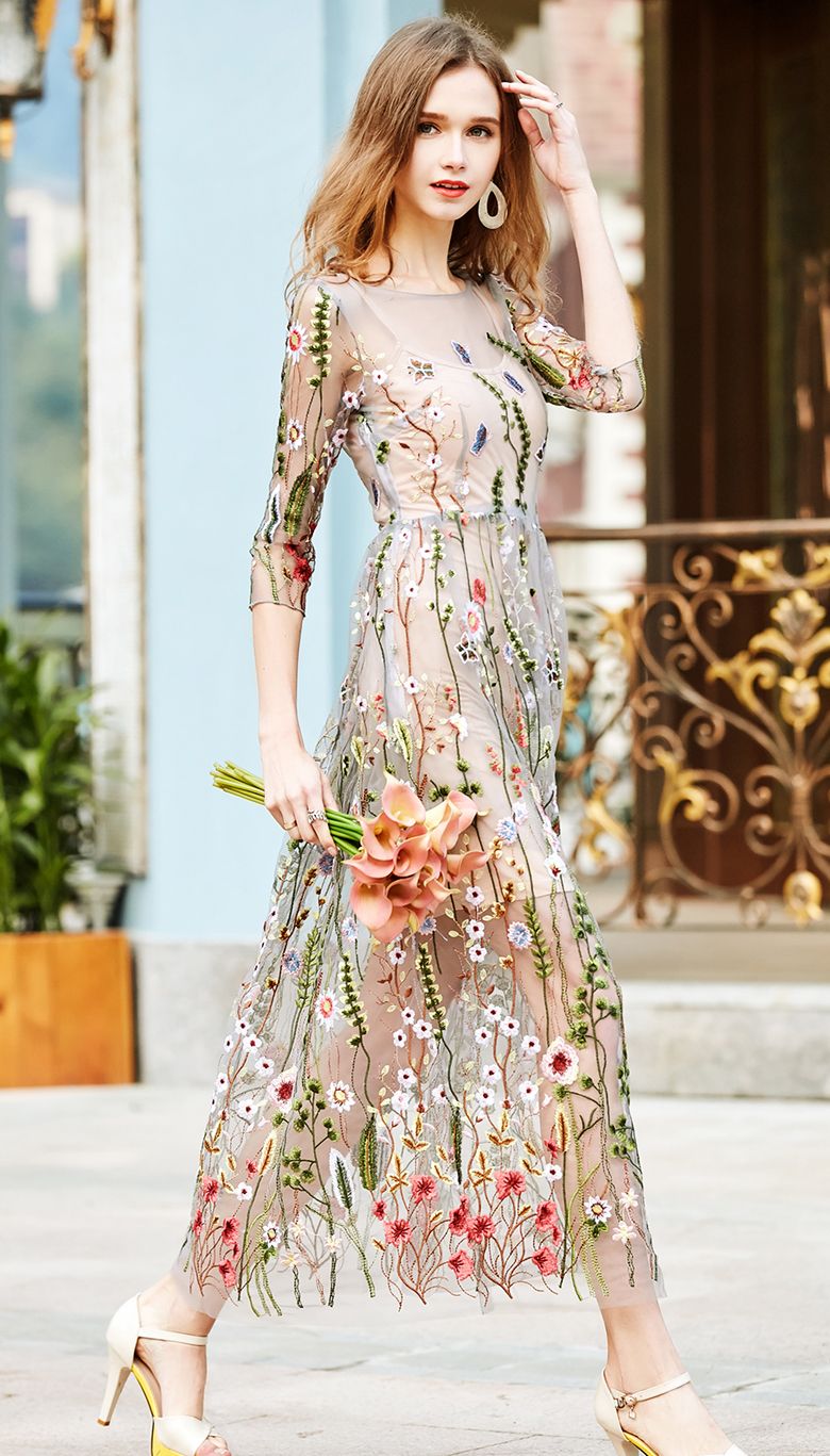 2022 Party Embroidery  Dresses  Ruway Floral Bohemian Flower 