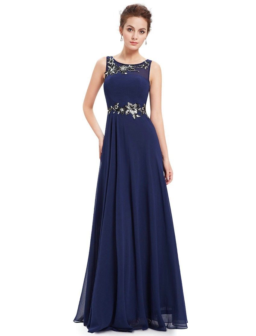 Mother Of The Bride Dresses Women Navy Blue Round Neck Ever Pretty Long ...