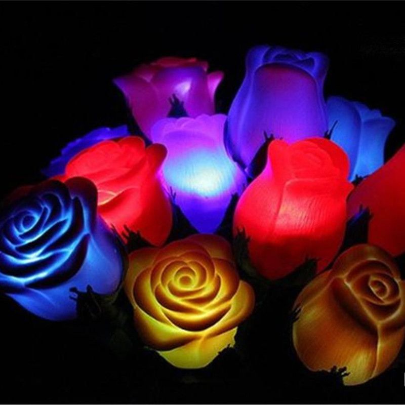 Many Colors PVC Rose Shaped LED Light Rose Flower Night Light Romantic
