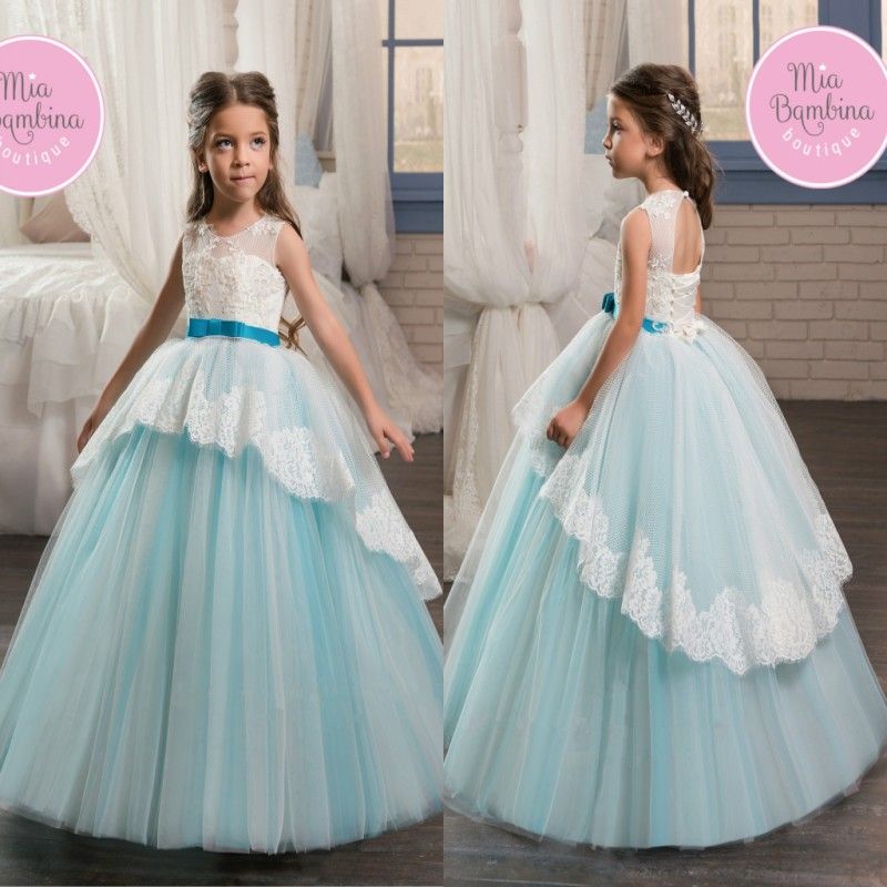 2017 Newly Princess Ball Gown Flower Girl Dresses Sheer Jewel Neck ...