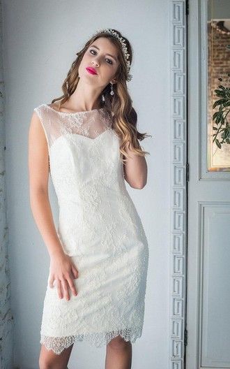 Einfache Sommer knielangen Spitze Mantel Brautkleid billig 2018 neue ärmellose Reißverschluss zurück Brautkleider