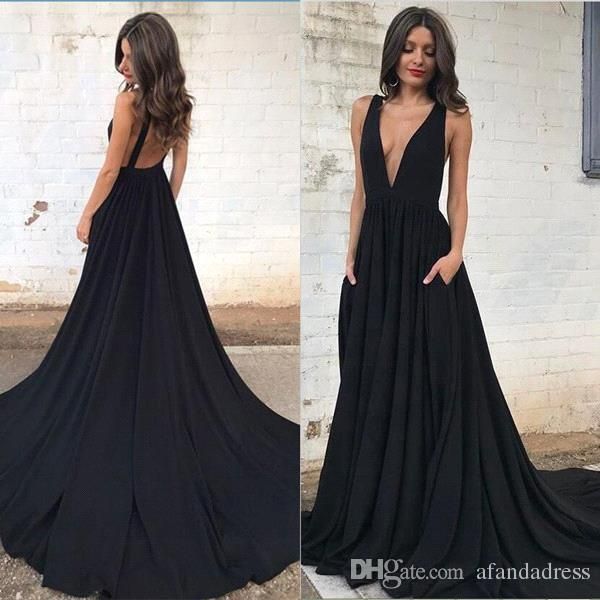 black plunge prom dress