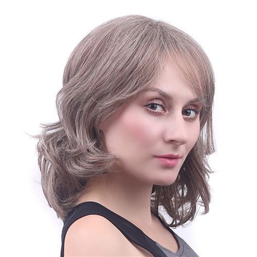 Short Bob Wig Curly Wig Grey Side Bang Synthetic Hair For Women