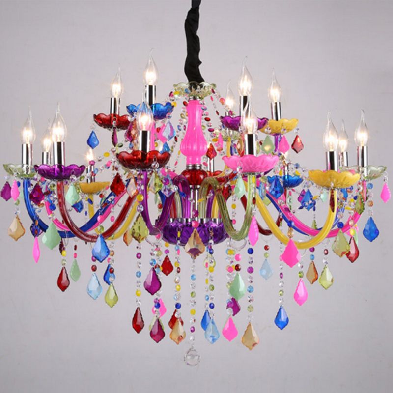 European Style Romantic Coffee Bar Colorful Crystal Chandelier European Style Romantic Coffee Bar Colorful Crystal Chandelier Restaurant Clothing Hotel Living Room Bedroom Pendant Lamps Modern