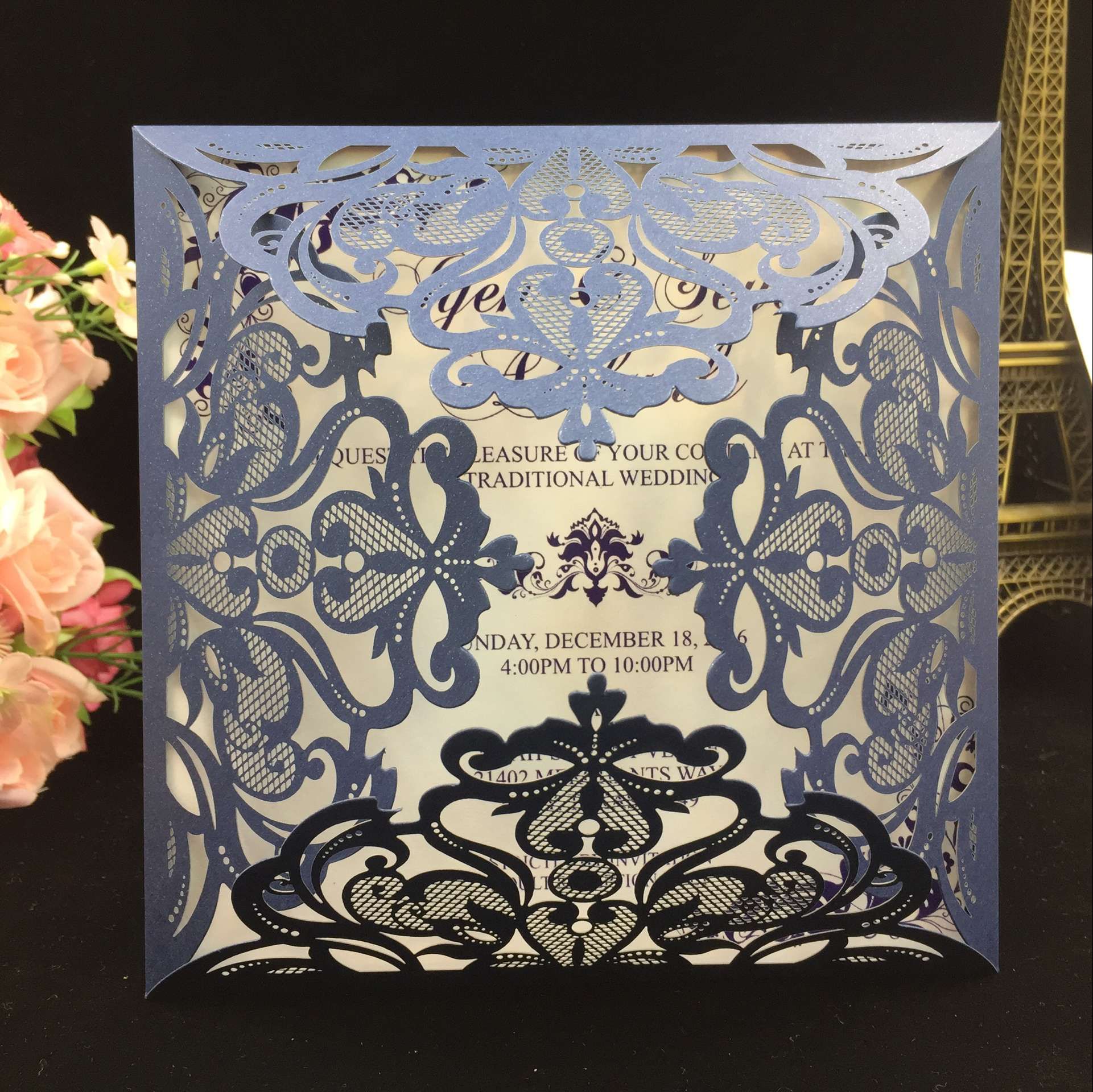 2018 Navy Blue Free Printed Wedding Invitations Cards With Hollow