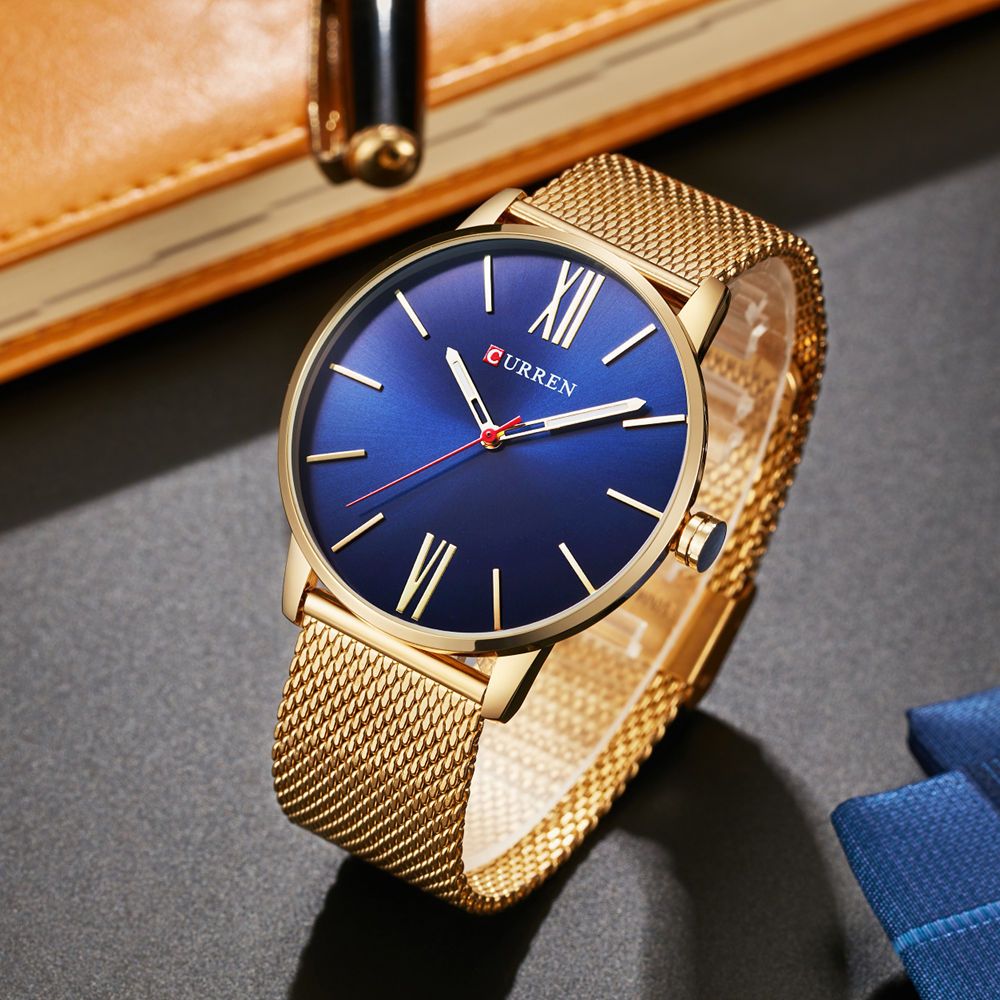 Curren 8238 Simple Men Quartz Watch Mesh Silver Black Gold Stainless