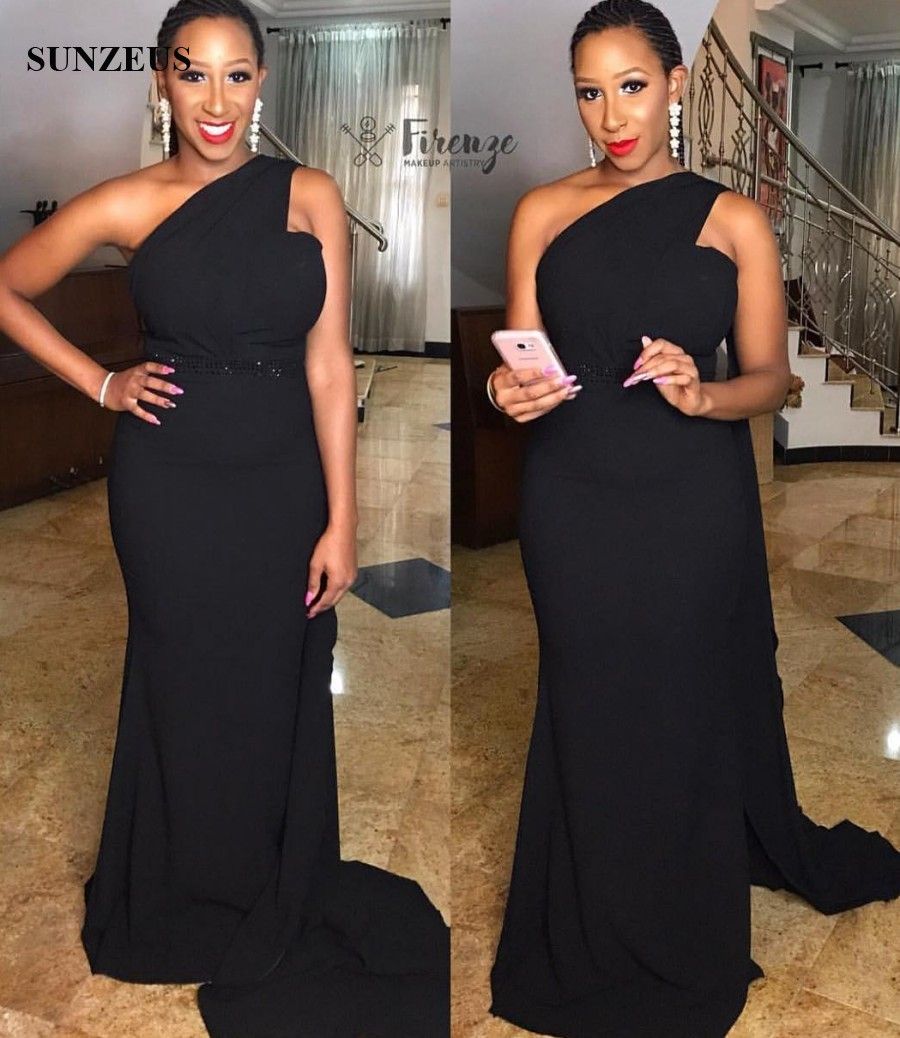 one shoulder black bridesmaid dress