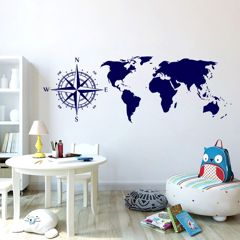 Five Colors Optional Wall Stickers World Map Decals For Living Room Office Decoration Pvc Mural Removable