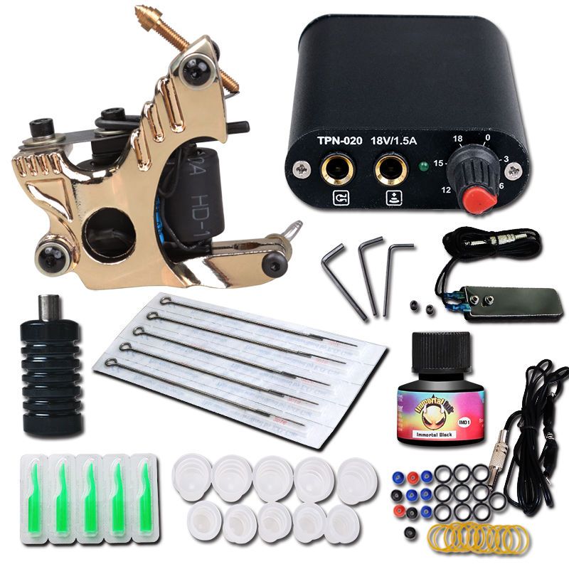 One Gun Complete Tattoo Kit Power Supply Needle Ink MGT 18GD 12 Best Tattoo Kits Machine Tattoos