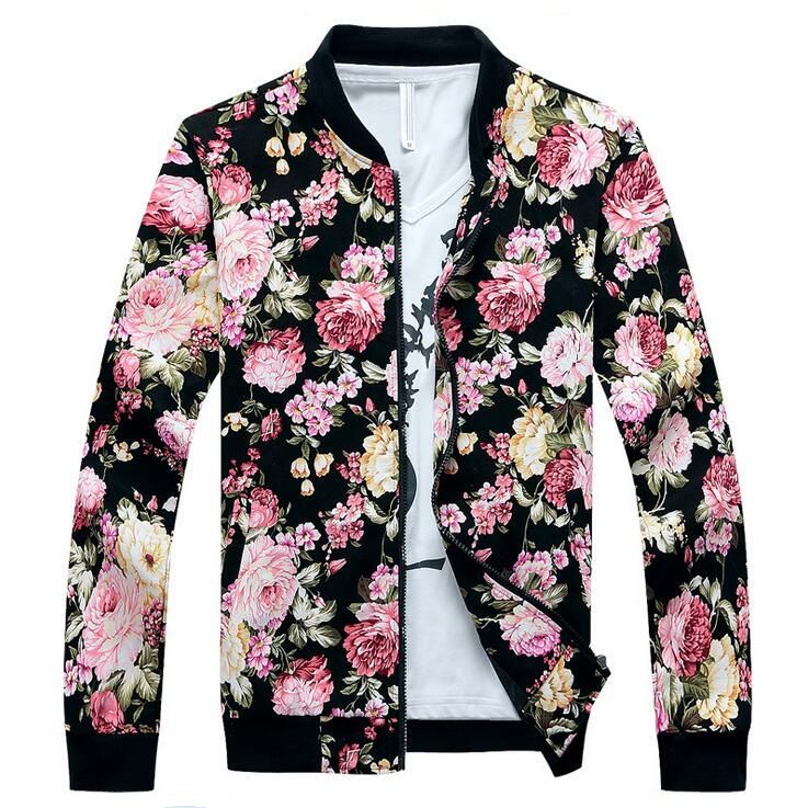 Wholesale Floral Jacket Men Flowers Print Cotton Twill Jackets 2017