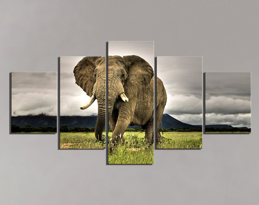 2017 5 Panel Elephant Painting Home Living Room Decoration Canvas