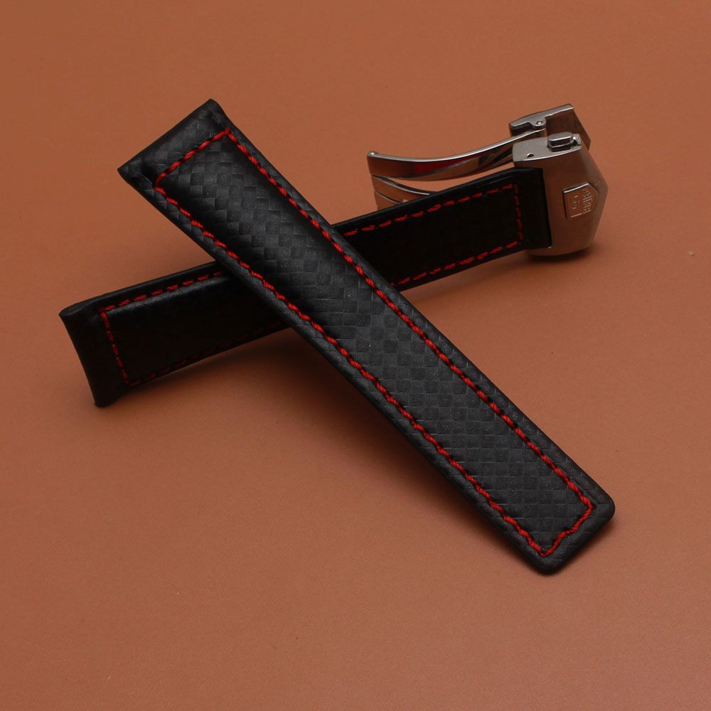 Best Leather Watch Straps >> Genuine Leather Bracelet Watchband Carbon Fiber Grain Red Stitching 20mm 22mm Watch Band Strap Accessories Silver Folding Clasp High Quality Best Leather Watch Straps >> Genuine Leather Bracelet Watchband Carbon Fiber Grain Red Stitching 20mm 22mm Watch Band Strap Accessories Silver Folding Clasp High Quality