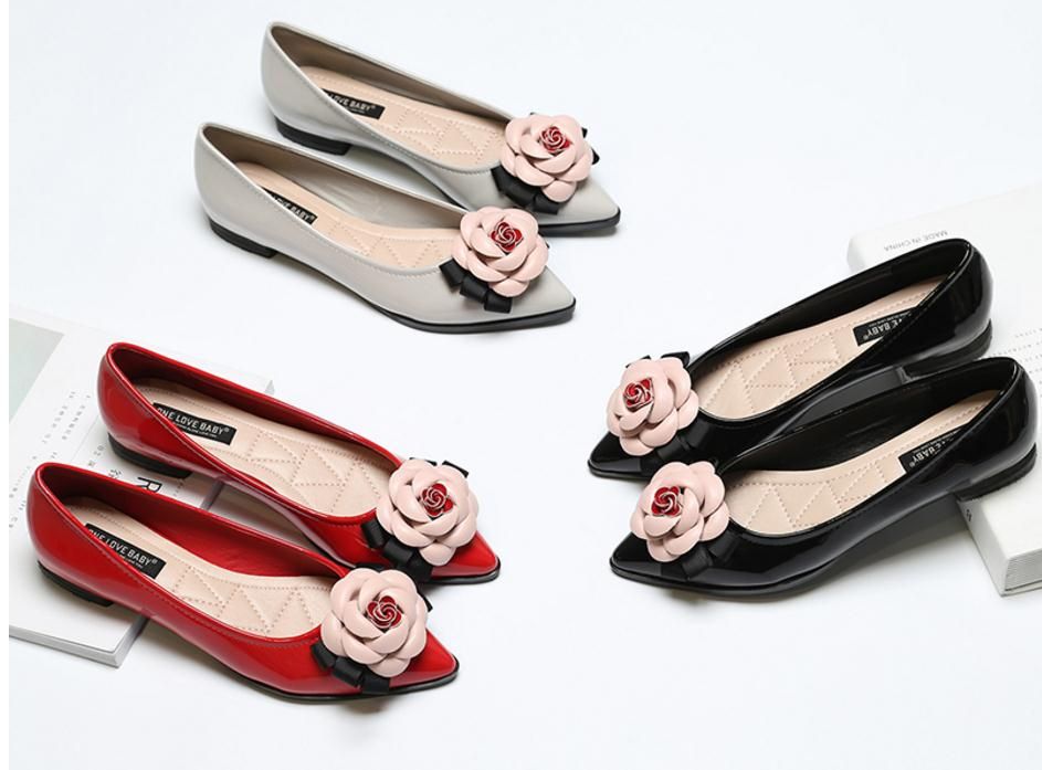 European Designer Shoes Fall Wedding Shoe Camellia Patent Leather ...