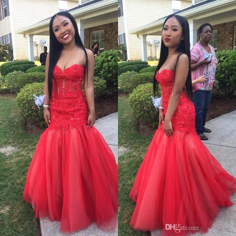 2017 Sexy African Red Lace Long Prom Dresses Formal Party Gowns ...