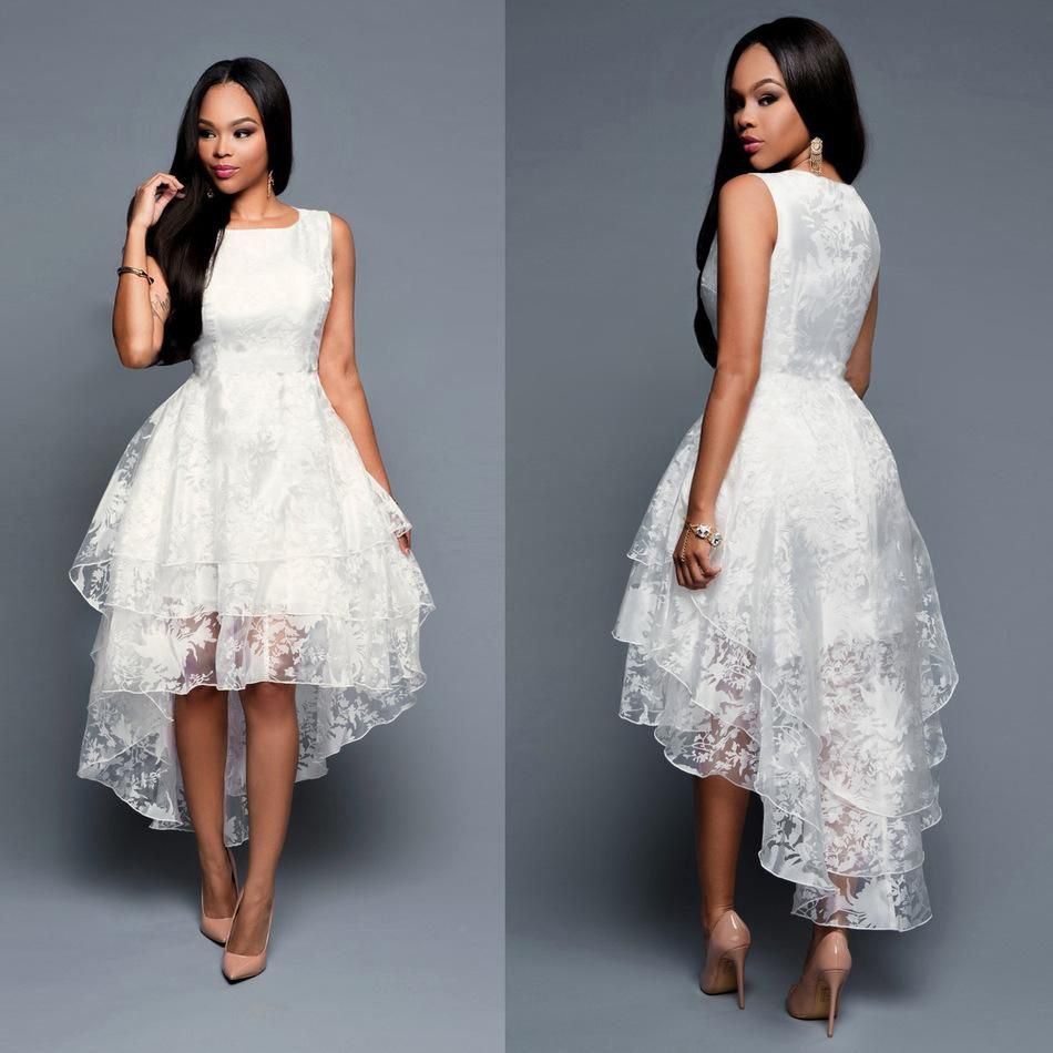 white dresses long in back short in frontimage