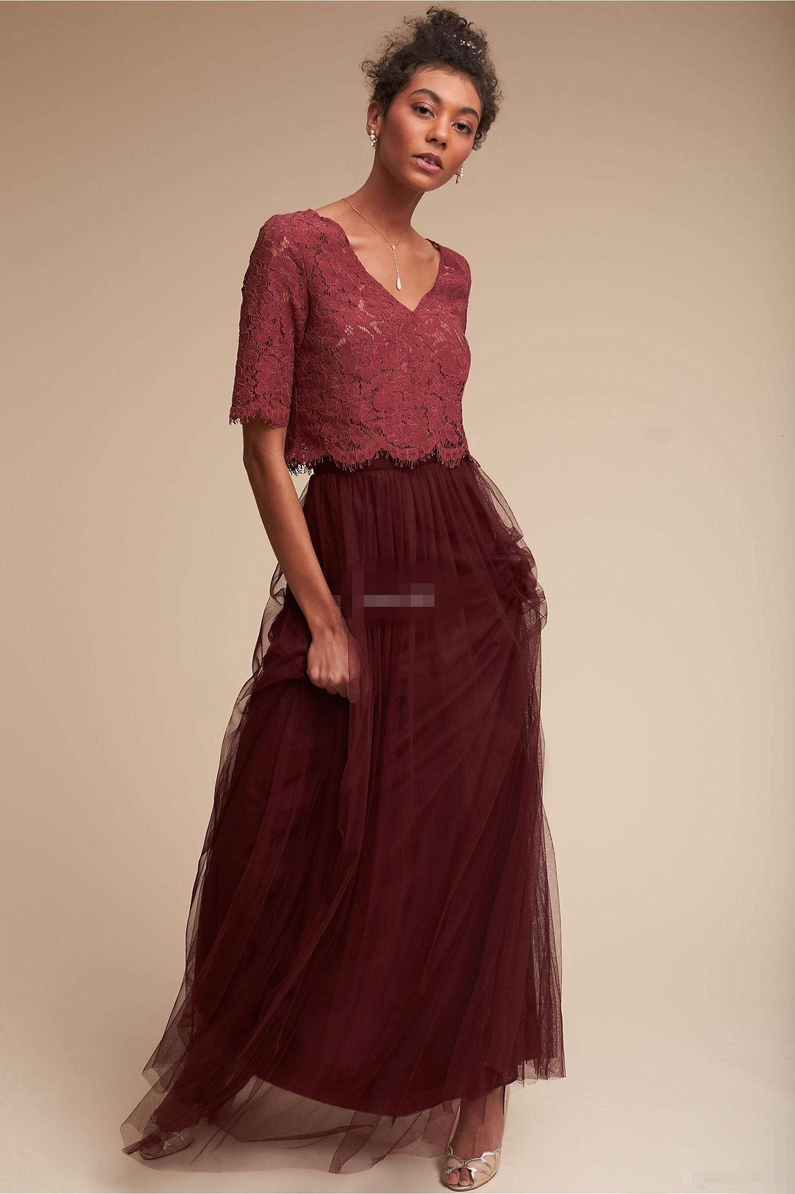 Two Pieces Burgundy Bridesmaid Dresses 2017 Cheap Sexy