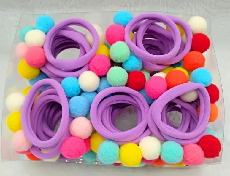 Diy Pom Pom Hair Rubber Band Elastic Colorful Hair Rope Rings Ties