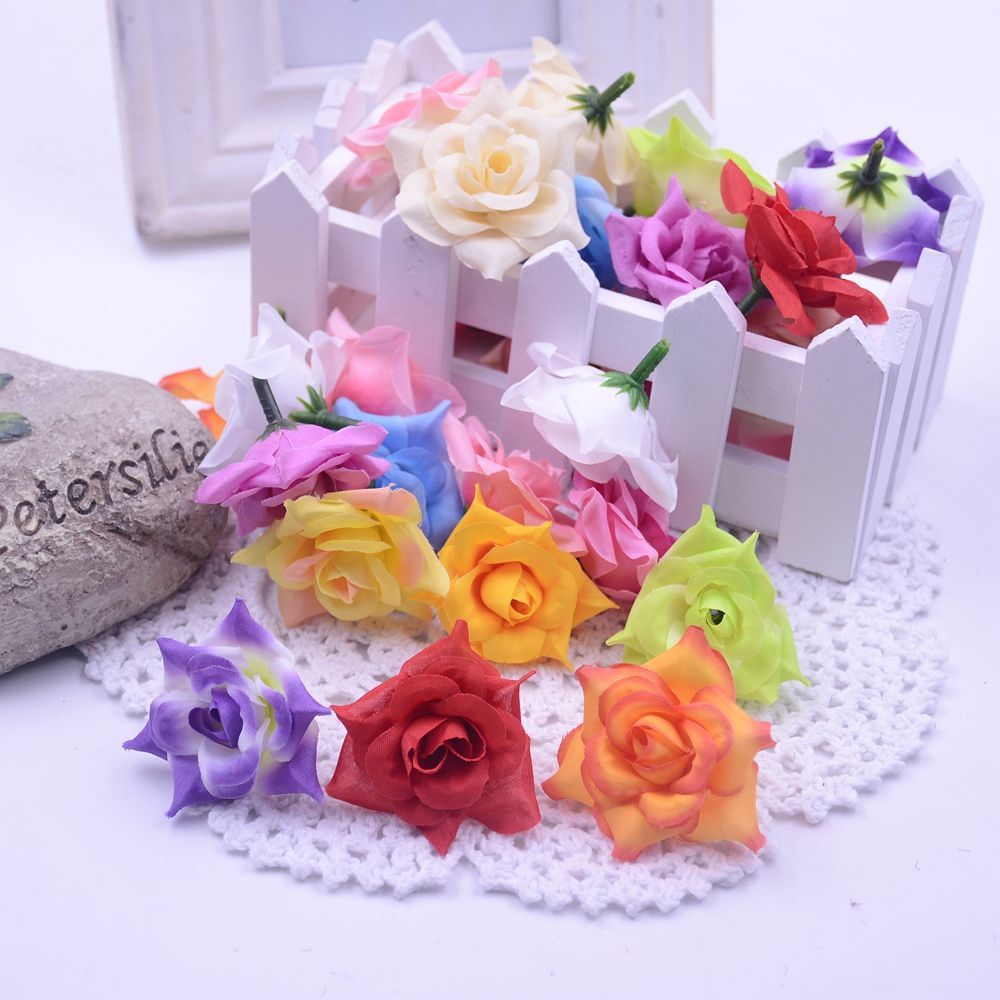 Wholesale Cheap Silk Artificial Blooming Rose Flower Head For