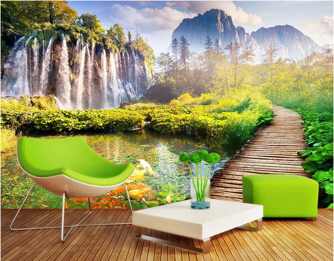 3d Wallpaper Custom Photo Mural Mountain Bridge Scenery Landscape