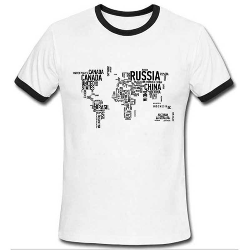 Newest Fashion World Map T Shirt Creative Country Name Map