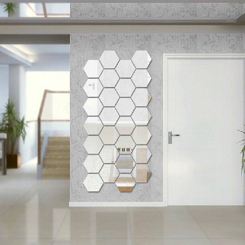 modern creative 3d silver mirror geometric hexagon acrylic wall