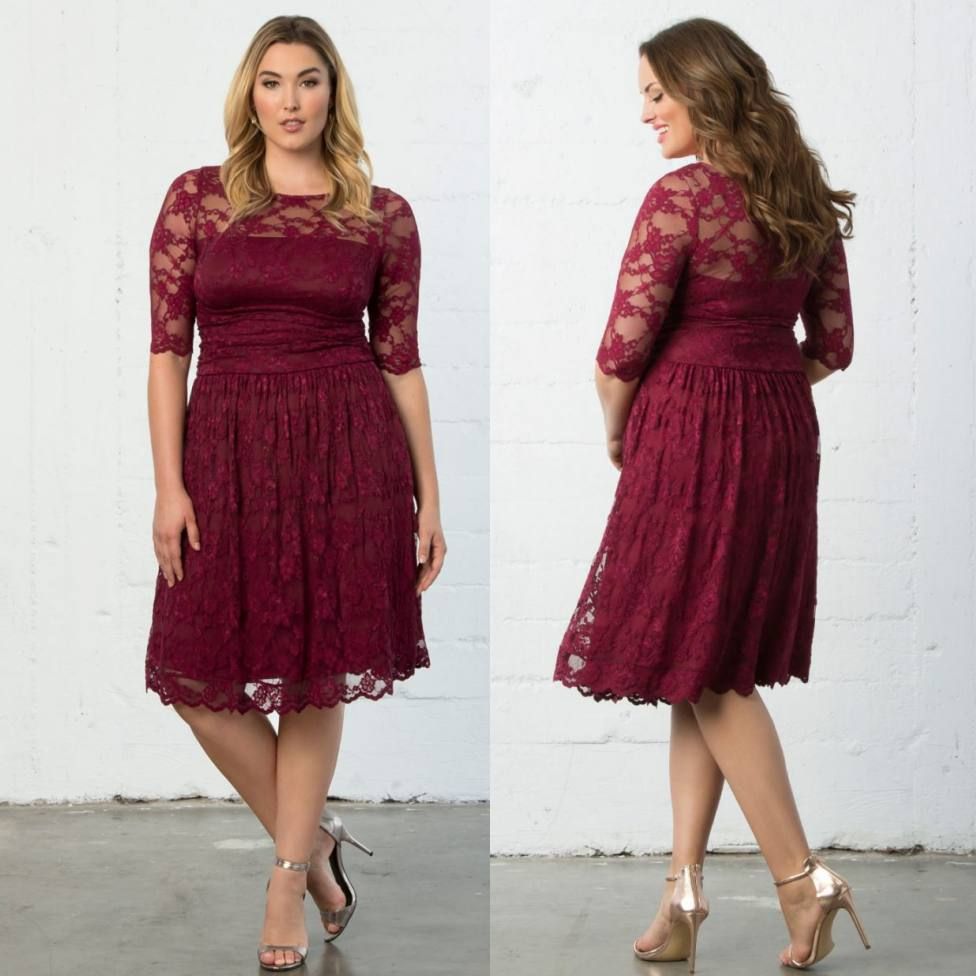 sunning burgundy plus size evening dresses sheer jewel neck lace inexpensive plus size clothes