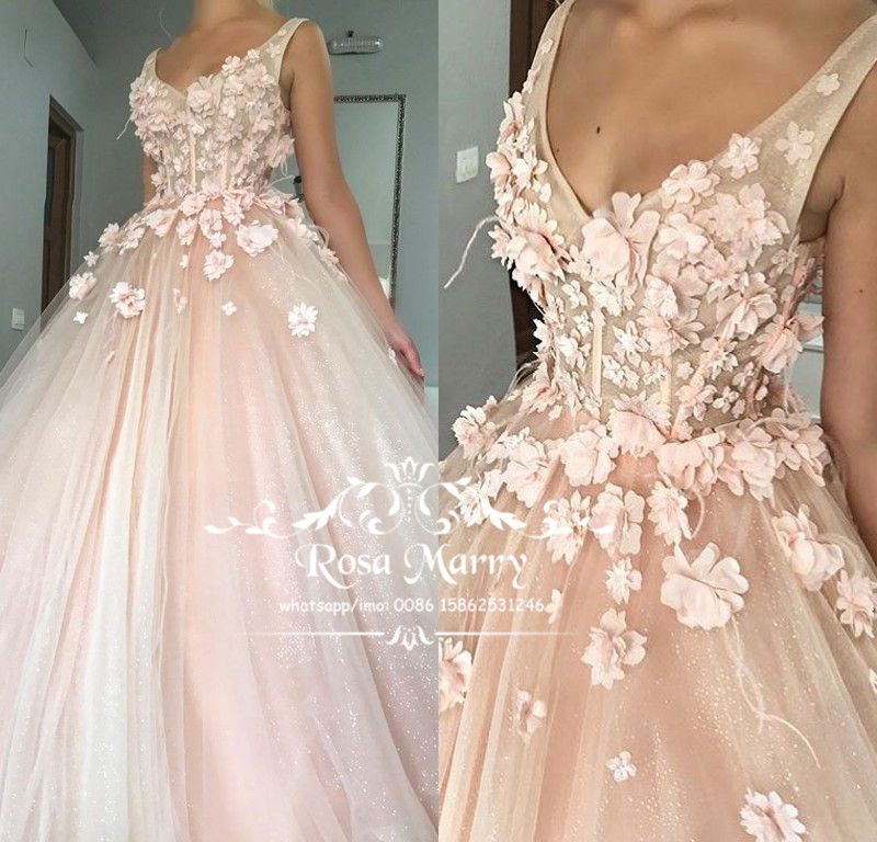 light pink flower prom dress