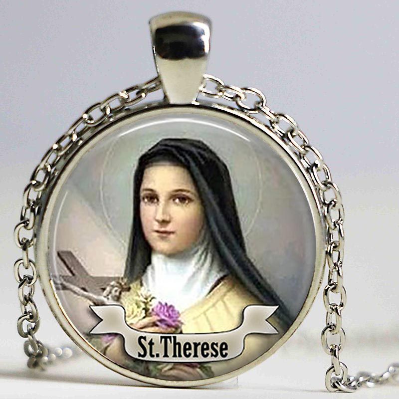 Whole St Therese Necklace Religious Medal Saint Custom Pendant Whole St Therese Necklace Religious Medal Saint Custom Pendant Art Gift Jewelry Cabochon Gold For Men